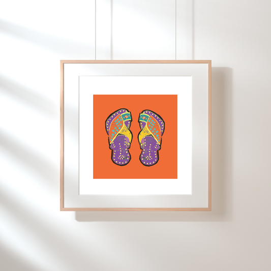 Framed Single sandals on orange Print