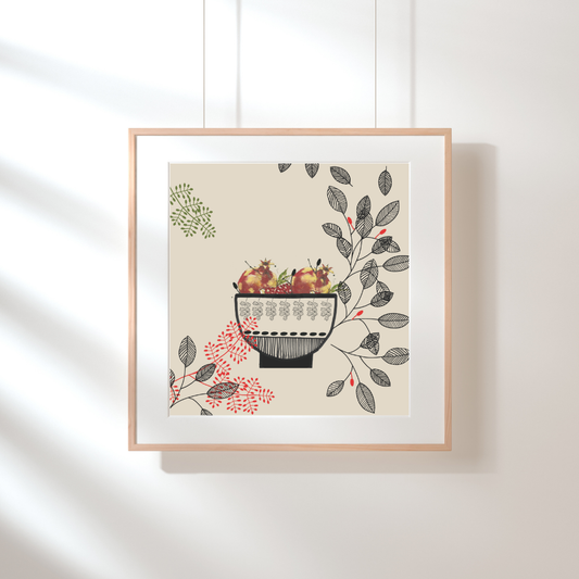 Framed Bowl of Pomegranates Print