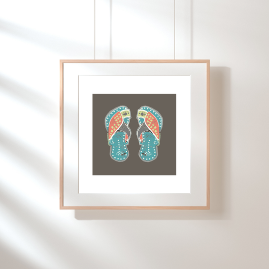 Framed Single sandals on brown Print